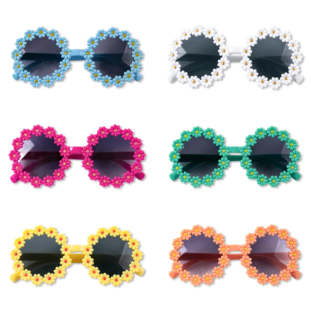 6/1pcs Flower Shaped Sunglasses Round Frame Glasses Cute Daisy Sunglasses for Girls Children summer beach Birthday Outdoor Party