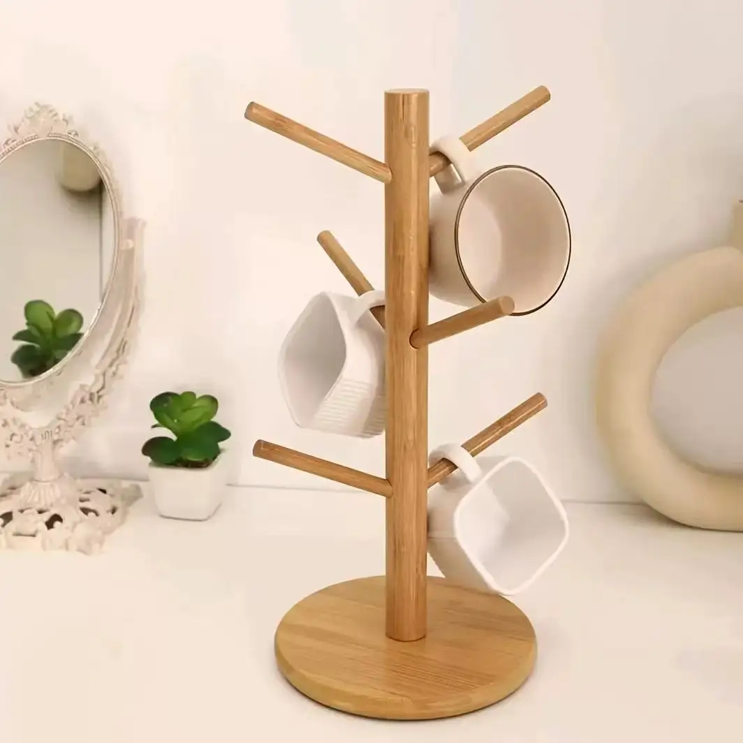 

Bamboo and Wood Tree-shaped Mug Holder, Living Room Kitchen Cup Storage Rack, Wooden Desktop Coffee Cup Storage Rack