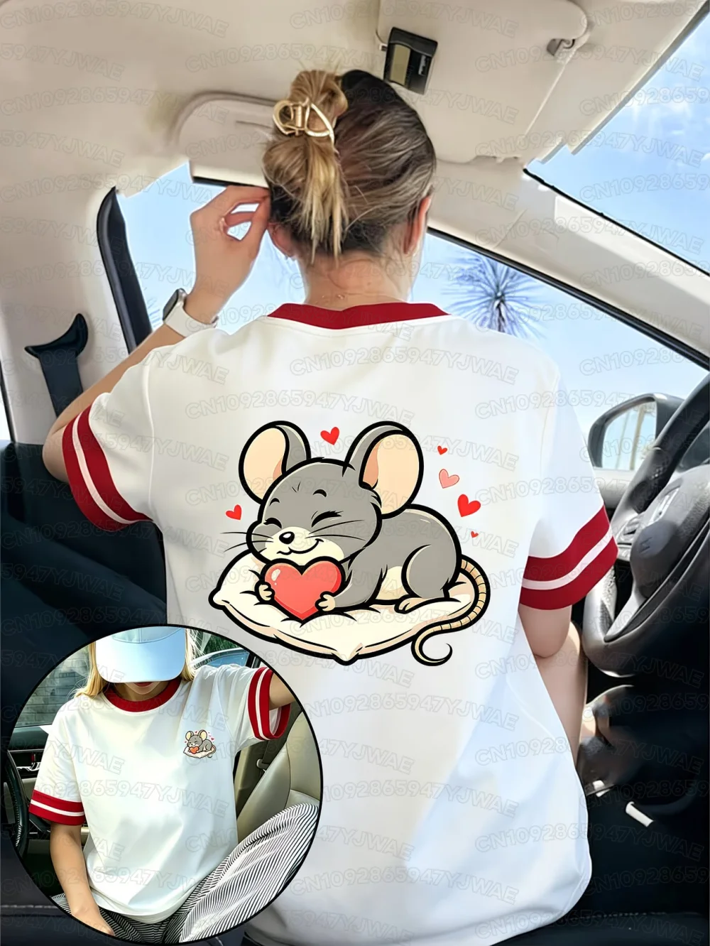 Women'S Y2K Color Block Short Sleeve T-Shirt Winking Cartoon Gray Mouse Breathable Crew Neck Casual Summer Top Daily