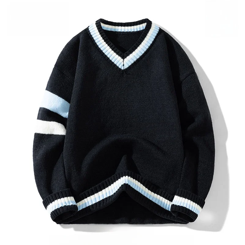 

Men's V-Ne Knitwear Thiened Loose Pure Color Warm College Sle Base Layer Sweater Autumn Winter New Arrival Casual Wear