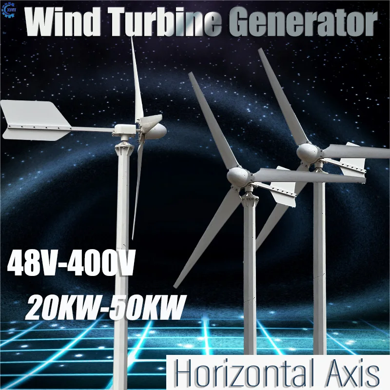 Free Energy 50000W Horizontal Axis Windmill Wind Turbine 48V 220V 380V High Power Wind Turbine Generators with Grid Tie System