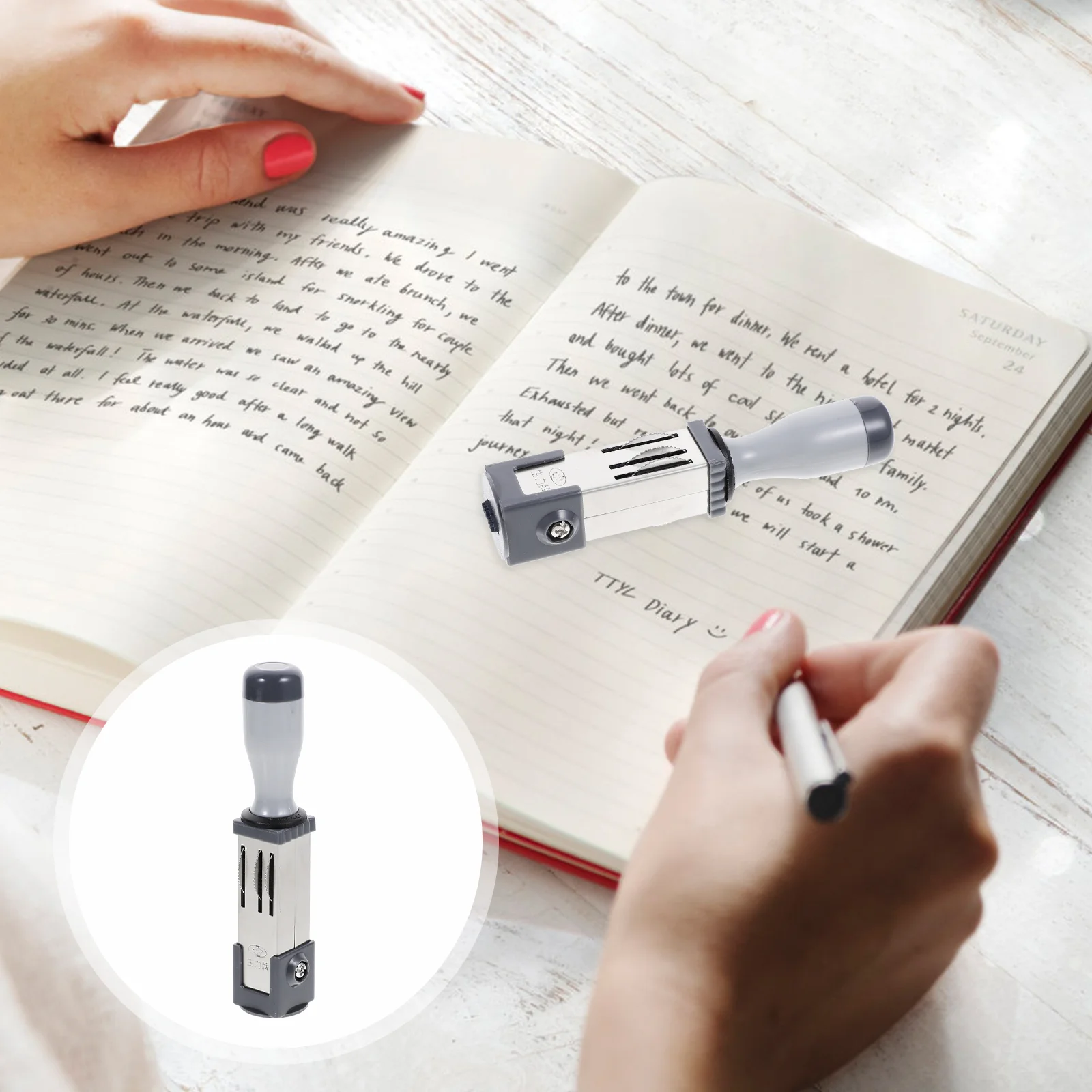 

Date Stamp Material (round 21mm) Handheld Stamper Portable Rolling Stamps Day Number Automatic for File Metal Pp