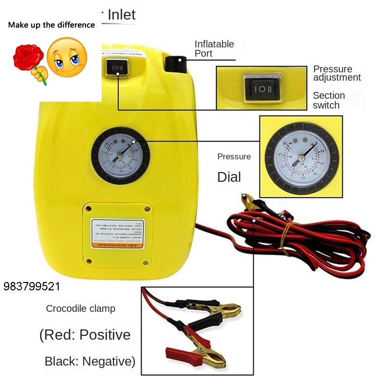 

1837 12 В постоянного тока воздушный насос высокого давления для морской штурмовой лодки 240 Вт электрический резиновый насос для рыбацкой лодки 80 кПа высокий вольт 914