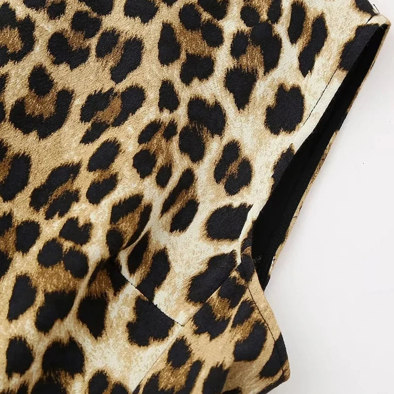 TRAF-Robe Imprimé Léopard pour Femme, Col Rond, en Fibre Précieuse, Chic et Élégante, Nouvelle Collection Été 2024