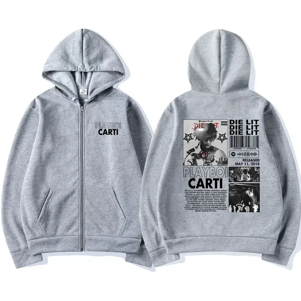 Rapper Playboi Carti Die Lit Graphic Print Zipper Hoodie Male Streetwear Spring Autumn Men Women Hip Hop Oversized Zip Up Jacket