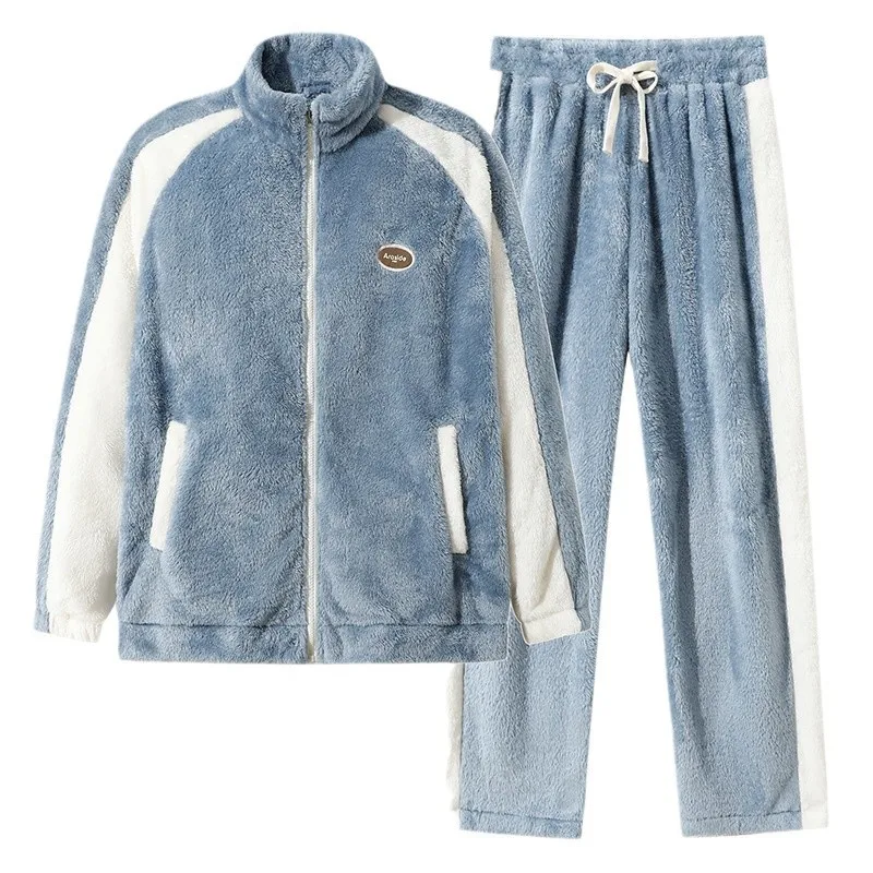 2024 Winter New Men\'s Home Set with Thick Fleece, Fashionable and Warm Two Piece Set, Daily Leisure Winter Set