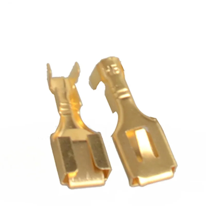 50pcs 6.3mm Gold-plated Copper Male Female Crimp Terminal Automotive Wire Connector Spade Type Quick Disconnect Terminal