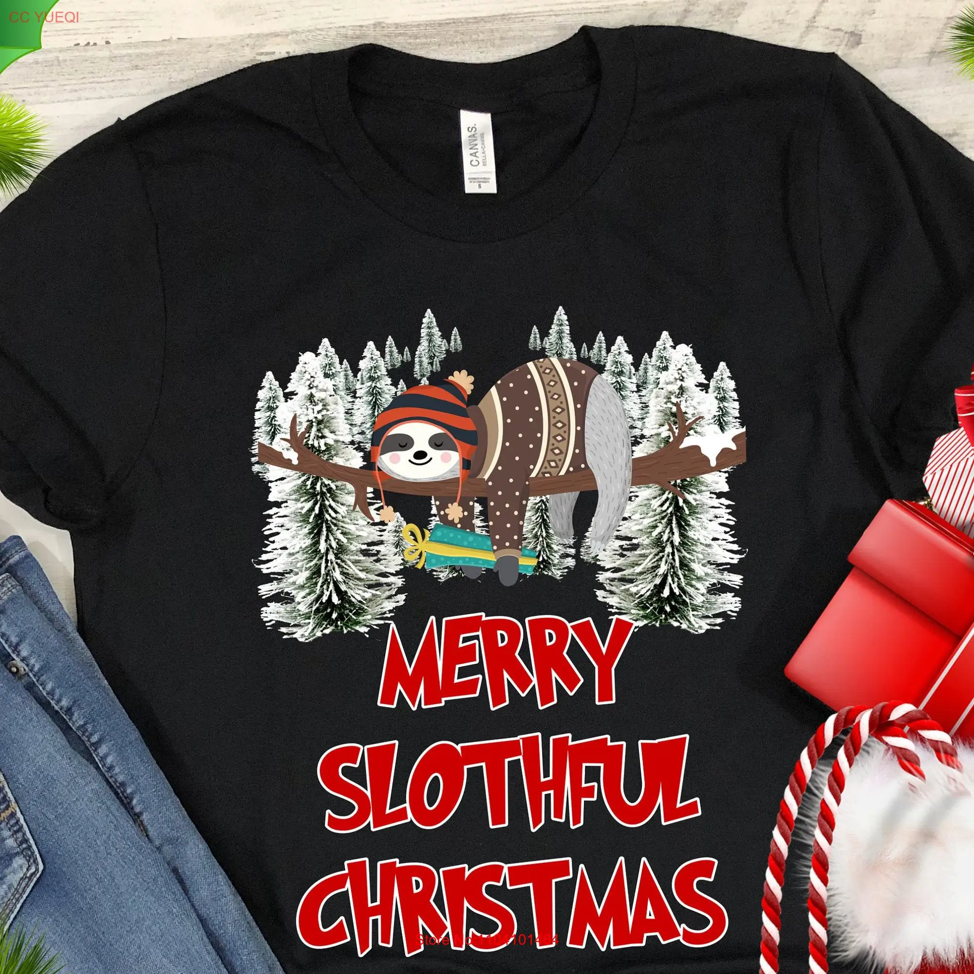 Christmas Sloth T Shirt Merry Slothful Funny Sloths Lovers Xmas Trending Bestseller for Men and Women