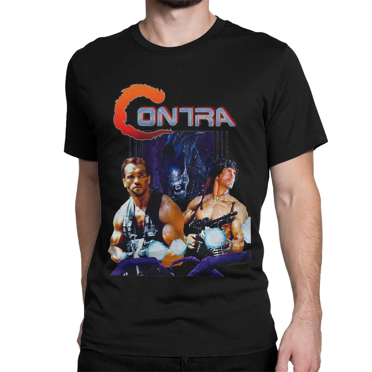 Men Contra Movie T Shirt Game Pure Cotton Clothing Novelty Short Sleeve Round Neck Tee Shirt Printed T-Shirt