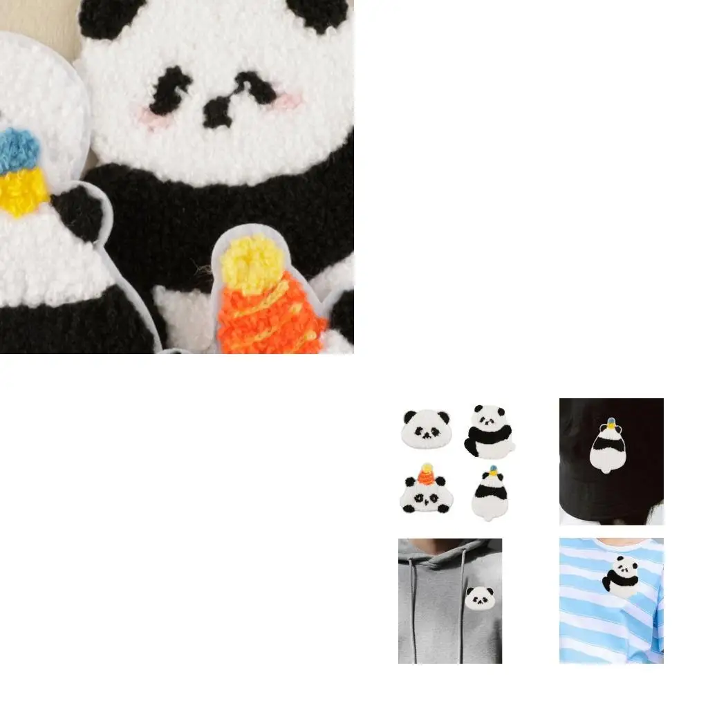 

652F 4PCS Embroidered Patches Panda Theme Badge Reusable Sewing On Applique For Various Outfit Clothing Decorative Accessory