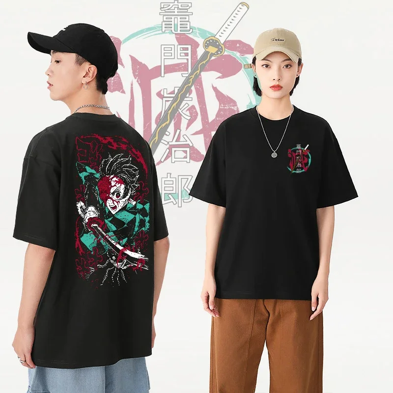 

Demon Slayer Kamado Tanjirō Japanese T-shirt Men's Women's Short Sleeve College Trend Parent-Child Dress Cosplay Anime Summer