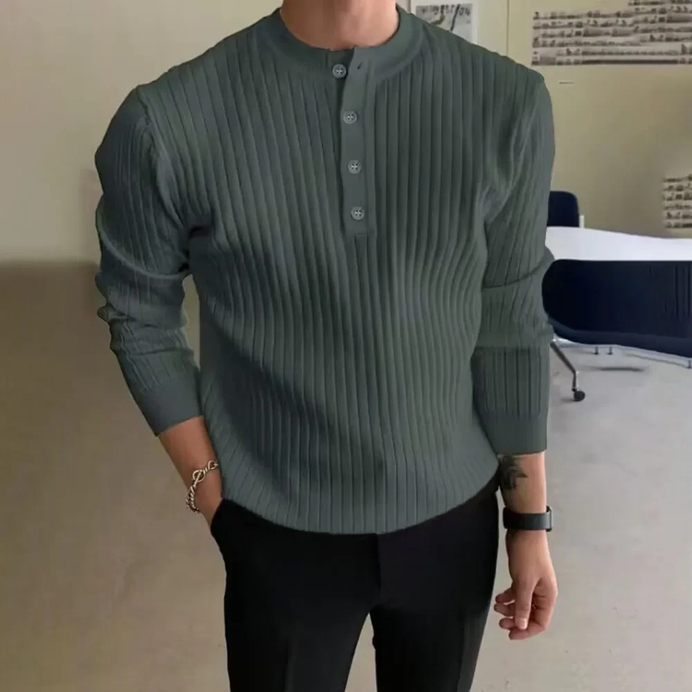 Men's Autumn and Winter Casual Sweatershirt Slim Fit Long Sleeve Cool Solid Color Trend Pullover Tops