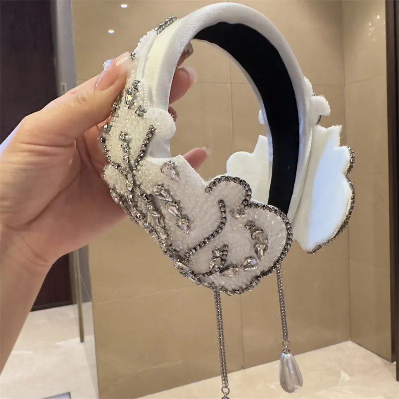Luxury Crystal Headbands For Women Wedding Hair Accessories Rhinestone Bridal Hairband Prom Party Headband Hair Hoop Black White image 5