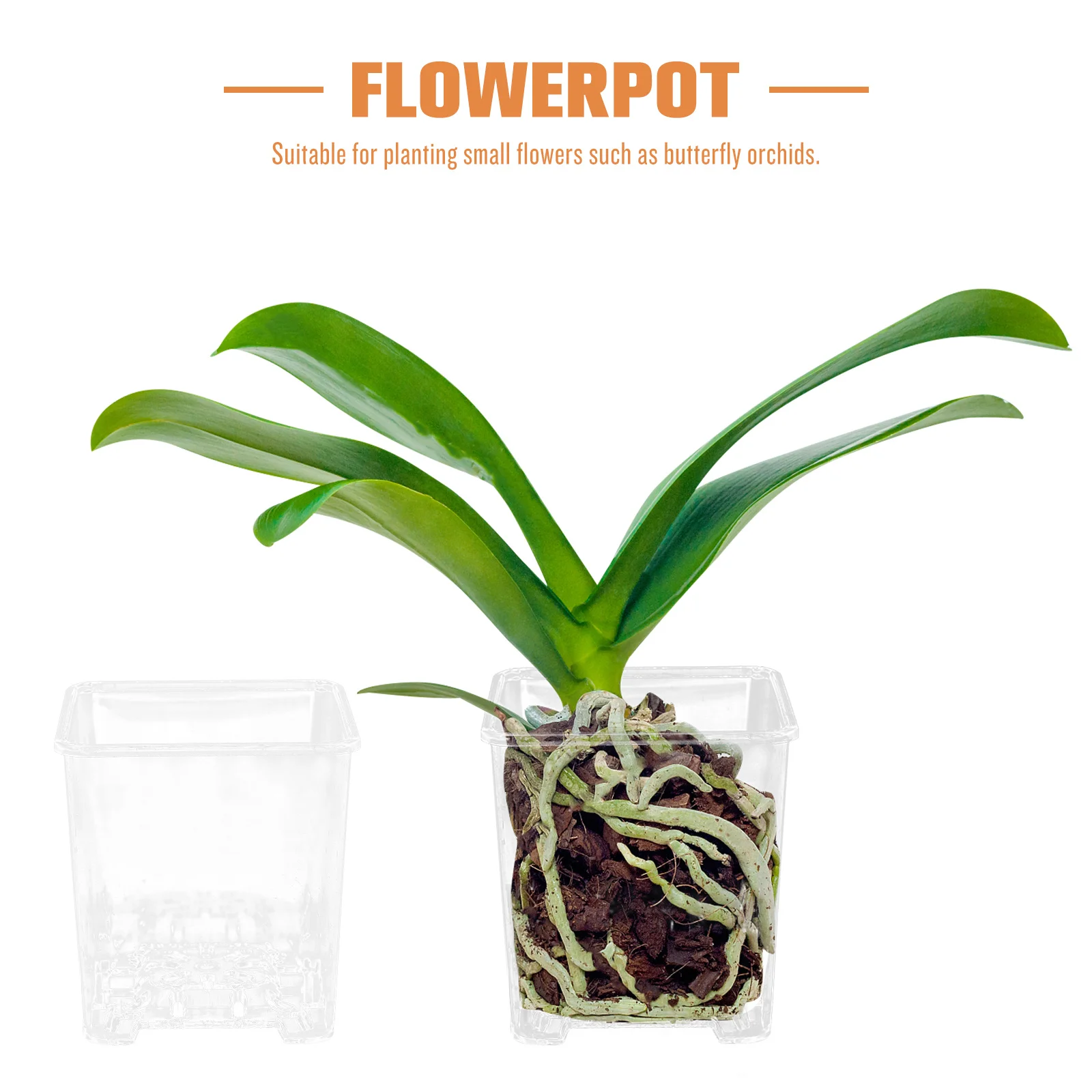 

5Pcs Clear Square Orchid Pots Transparent Acrylic Nursery Plant Pots Drainage Holes for Small Succulents Flower Gardening