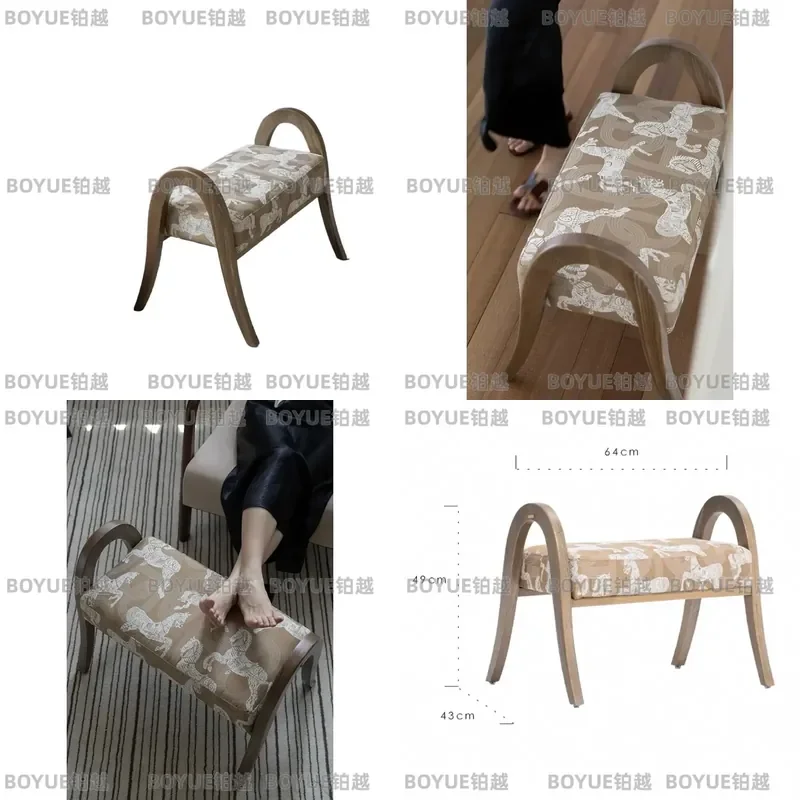 for Royal Horse Embroidery Shoe Changing Stool Multi-use Solid Wood Bed End Bench Study Footrest Doorway Shoe Changing Stool