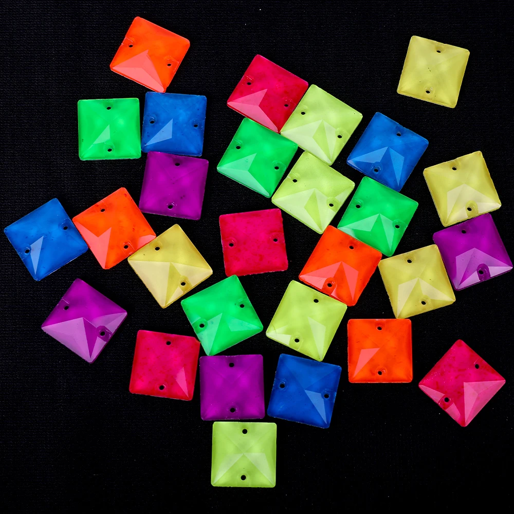 VC Neon Fluorescent Square Sew on Rhinestone Square Sewing Diamond Glass Diamond Flatback DIY Accessories Wedding