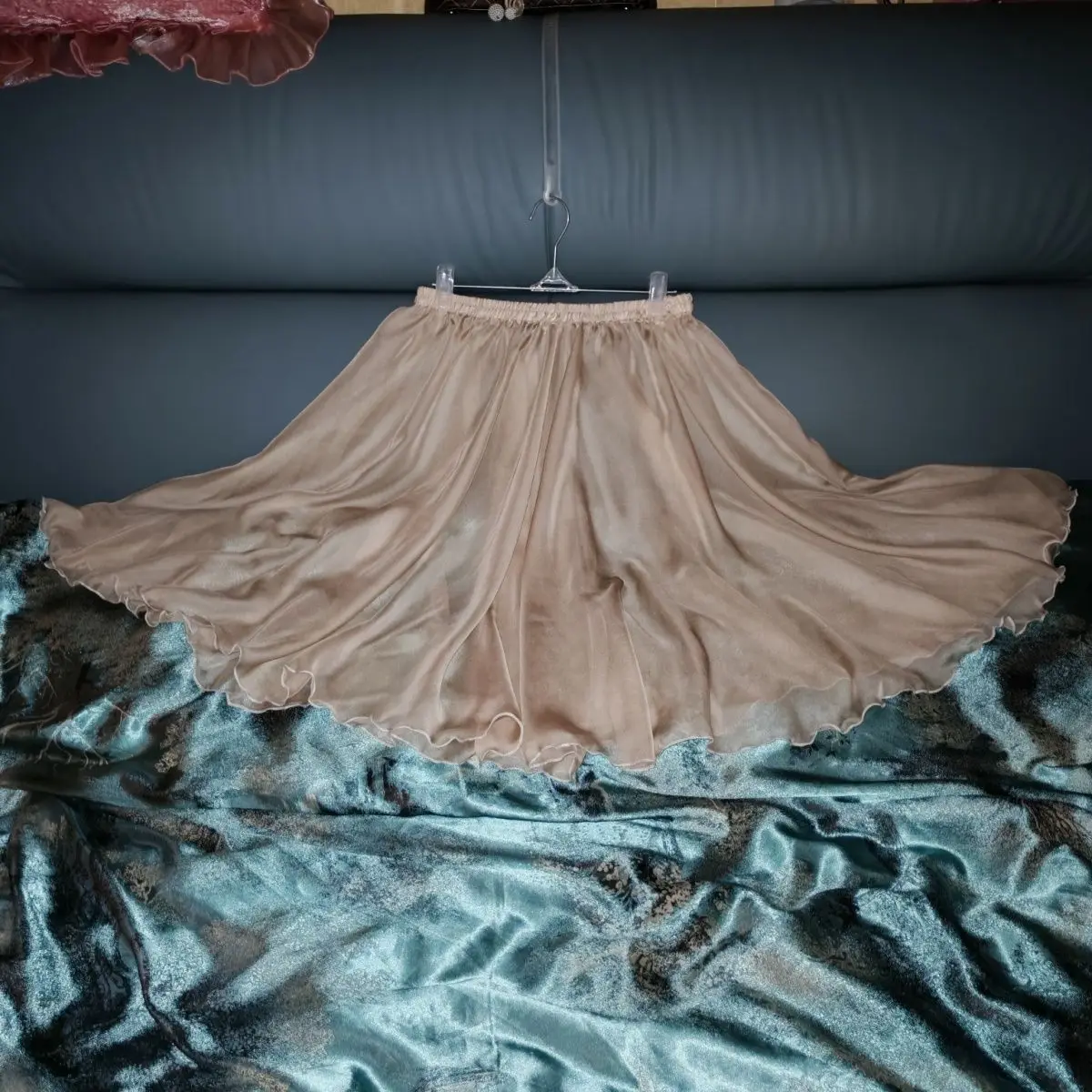 See Through Mesj Voile Elegant Women High Waist Maxi Skirt Floral Print Loose Plus Size Casual Bottoms