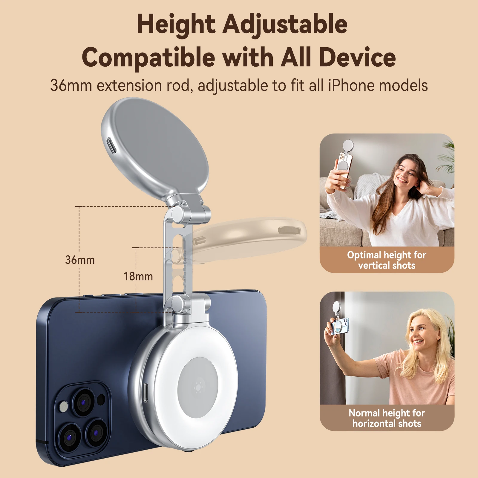 TELESIN Smartphone Magnetic Fill Light Mini Selfie Light 3 Modes Adjustable Brightness for Iphone XIAOMI HUAWEI SAMSUNG Phone