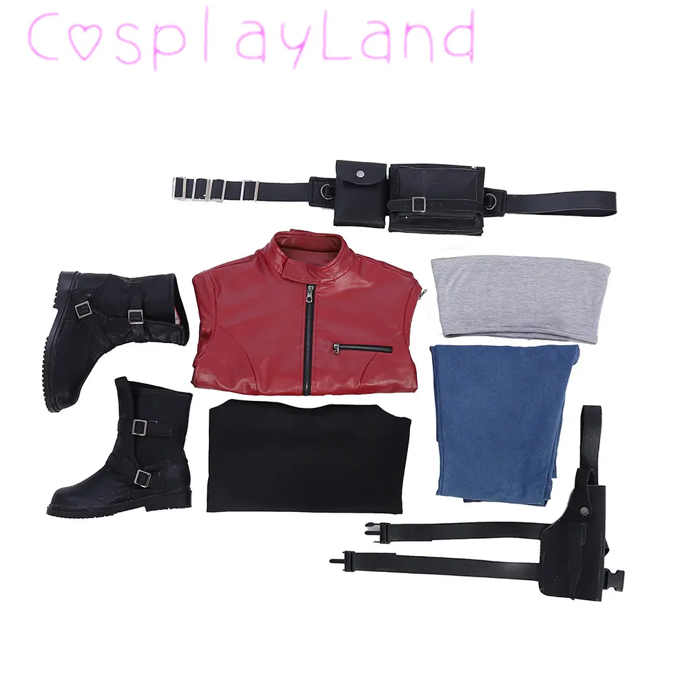 Game RE2 Cosplay Claire Costume Halloween Masquerade Outfit With Accessories Red Leather Coat Women Complete Suit Claire Cosplay