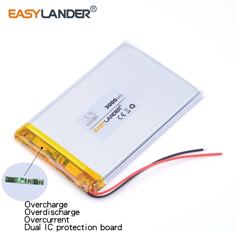 655585   3,7 В 3000 мАч перезаряжаемая литий-ионная литий-полимерная батарея