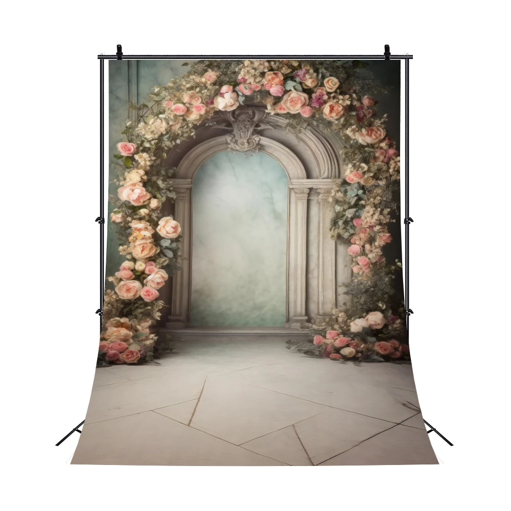 Wedding Portrait Photography Backdrop Boho Style Flowers Window Curtain Bridal Shower Birthday Party Background Photo Studio