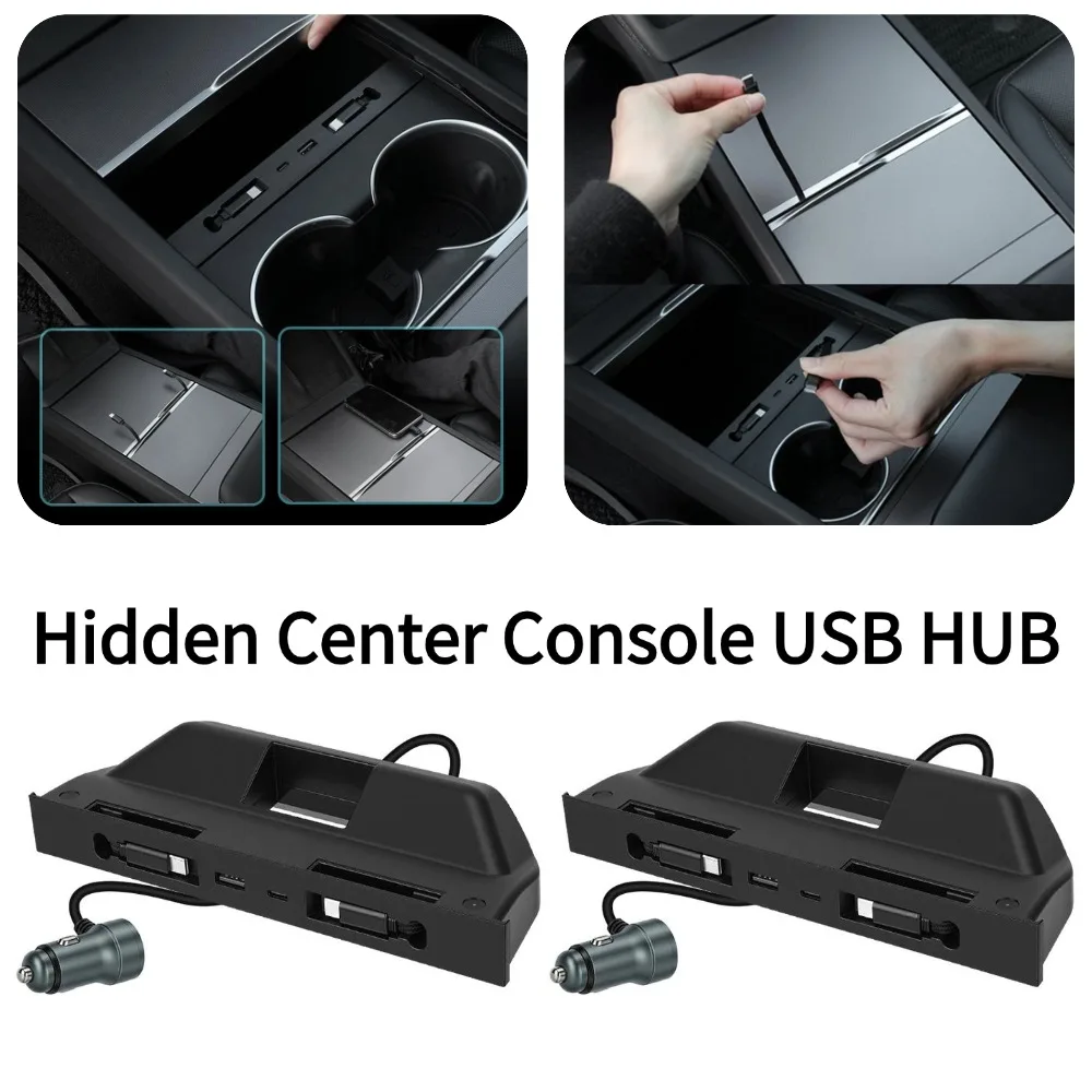 Hidden Center Console USB HUB Type-C Fast Charging Charge Hub For Model Y/YL Pull-out Stretch Cable Expansion Dock Car Accessory