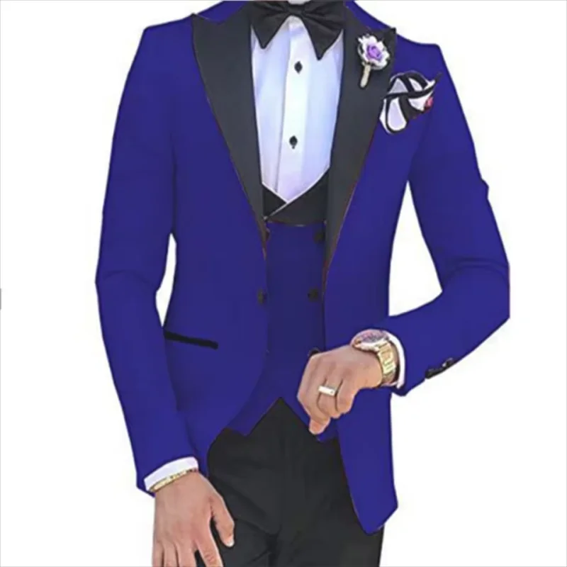 

Men's Solid Color Fashion Customized Groom Dress Wedding Men's Set (Jacket+Pants+Vest) 3-Piece Set for Men