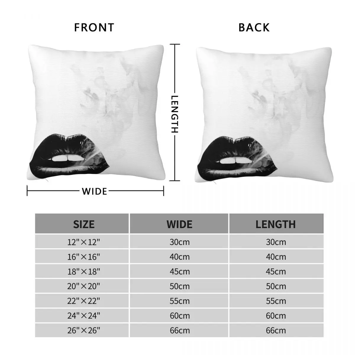 Black Lips White Smoke Square Pillowcase Polyester Linen Velvet Printed Zip Decor Bed Cushion Cover Wholesale