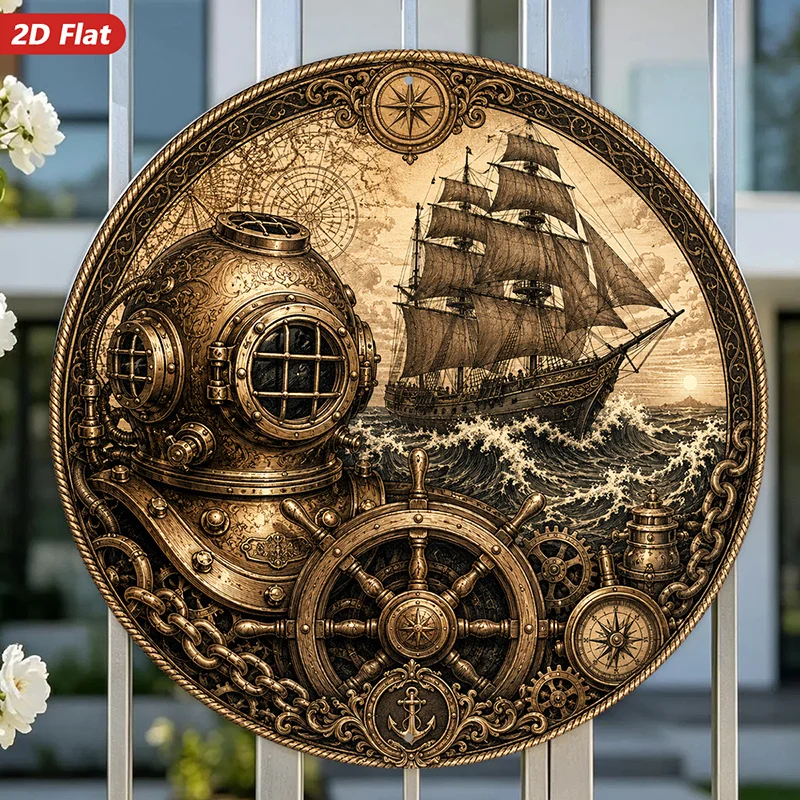 CIFBUY Vintage Steampunk Diving Helmet Aluminum Wall Art Waterproof Durable Nautical Decor for Kitchen Dining Office Indoor Outd