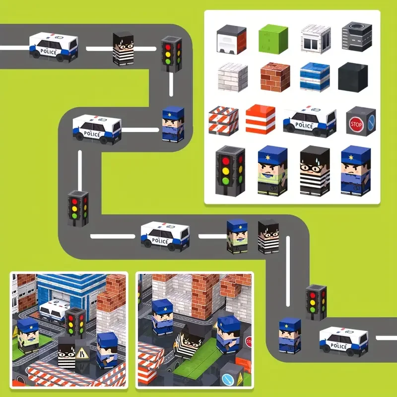 Blocs magnétiques de Police de Justice, ensemble de blocs de Construction magnétiques, conception de paysage urbain, voiture de Police, Cube magnétique, jouets de Construction à tige