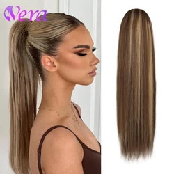 Straight Drawstring Ponytail #4/27 Highlight Color Brown Hair Extensions Ponytail 100% Real Remy Human Hair 16-26 Inch For Women
