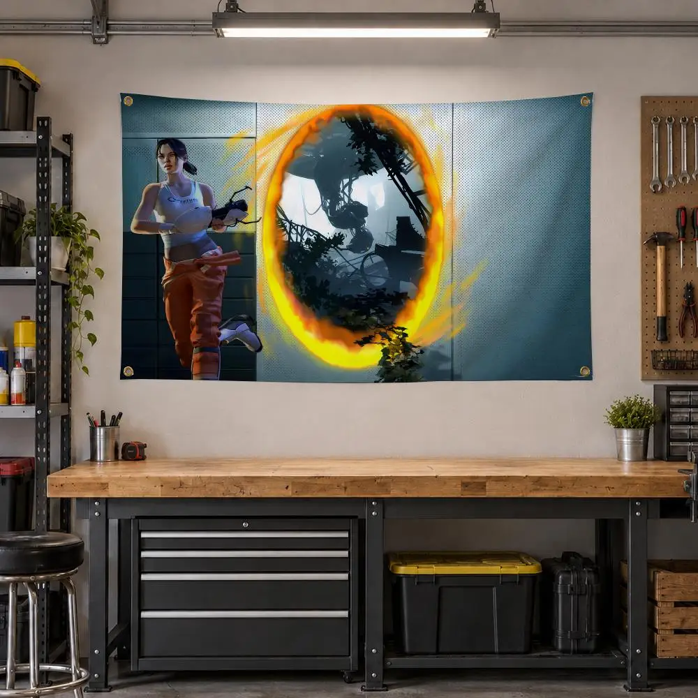 Game Portal Puzzle Flags Personalized Banner Flag Room Dorm Camping Picnic Garage Bar Outdoor Wall Decor