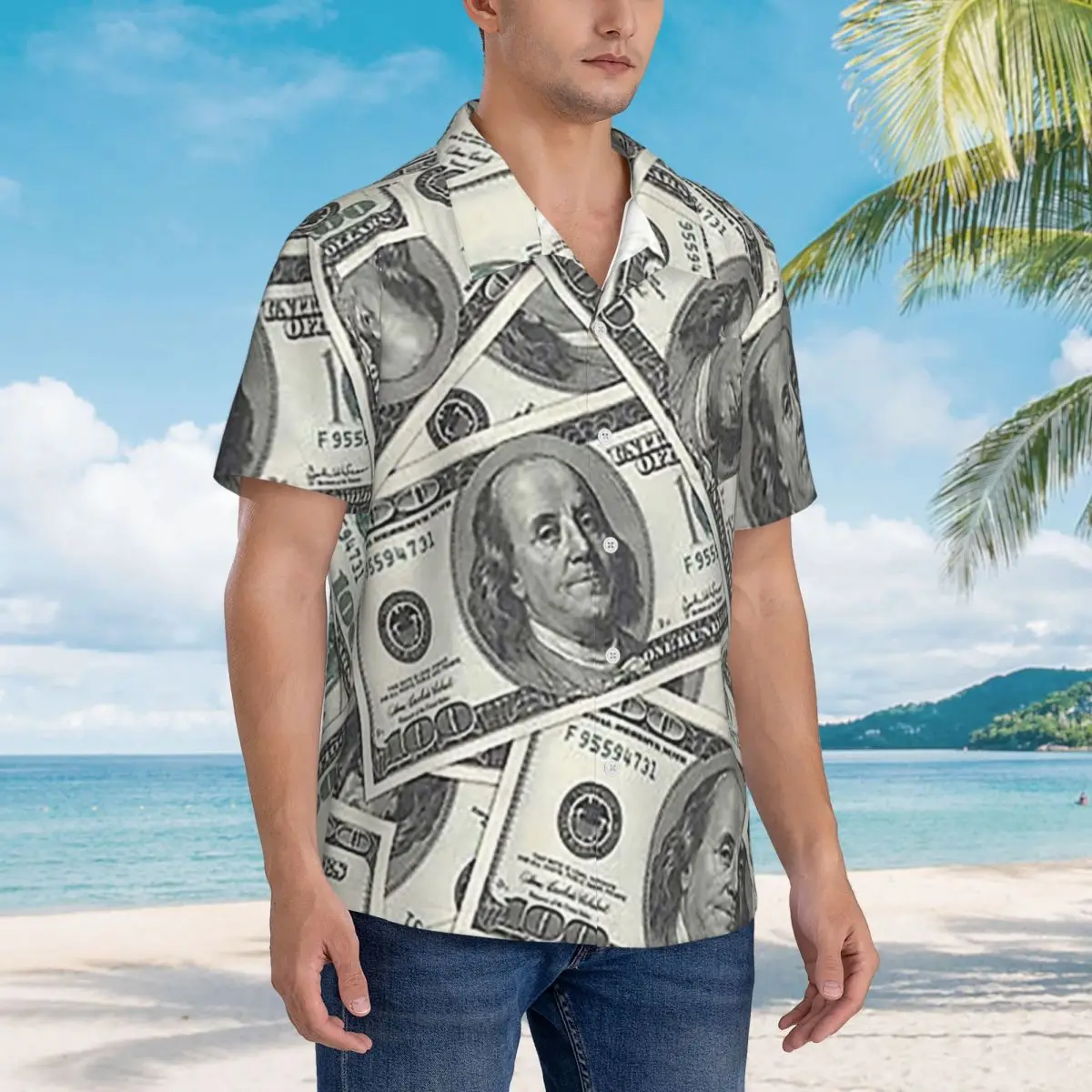 

Rich Money Novelty Dollars Hawaiian Shirts Casual Men Short Sleeve Shirt for Summer Beach Men's Button Tops