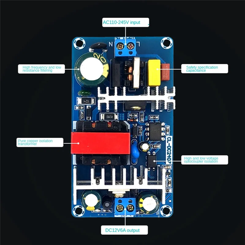 12V6A Switching Power Supply Board 70W Isolated Power Supply Module Ac-Dc Power Supply Bare Board Spare Parts Accessories