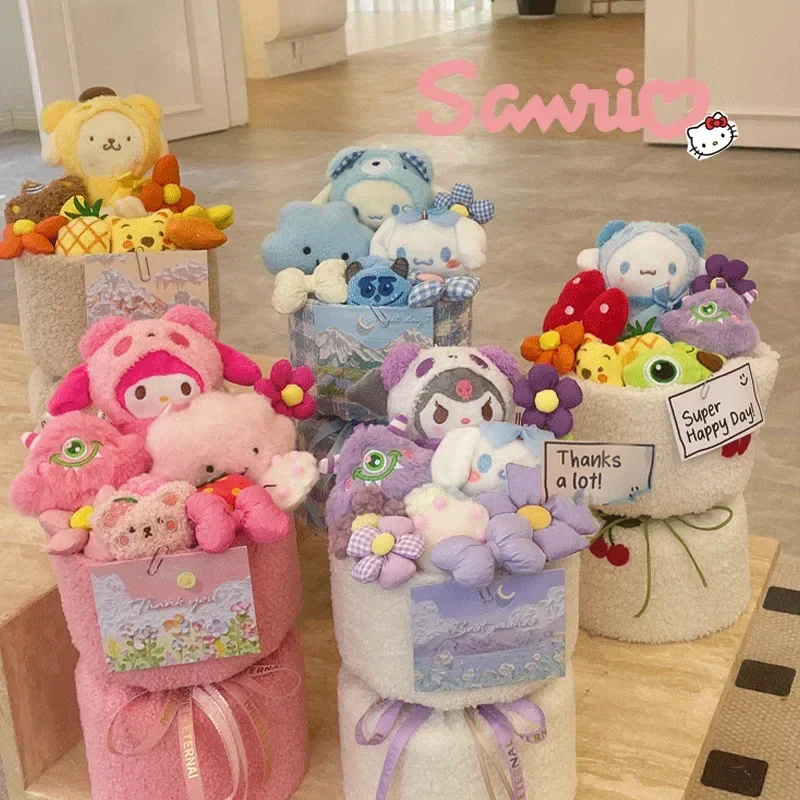 

Sanrio мультяшный плюшевый цветочный букет Мелодия куроми Коричный помпон мягкая плюшевая игрушка кавайное украшение для комнаты кукла подарок для девочки