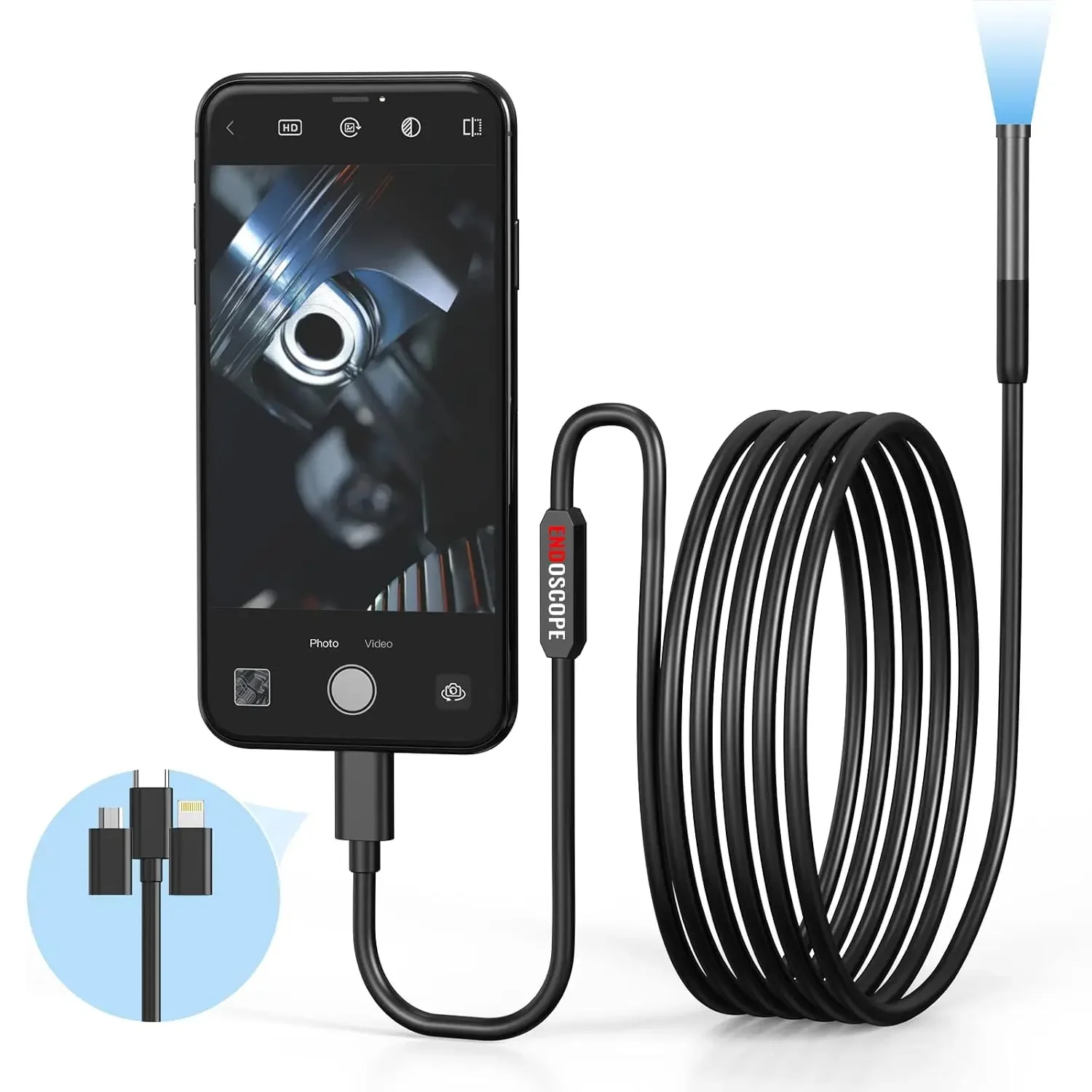 

Endoscope Camera with Light1080P HD Borescope with 6 LED Lights 9.8FT Semi-Rigid Snake Camera with Light, IP67 Waterproof Camera