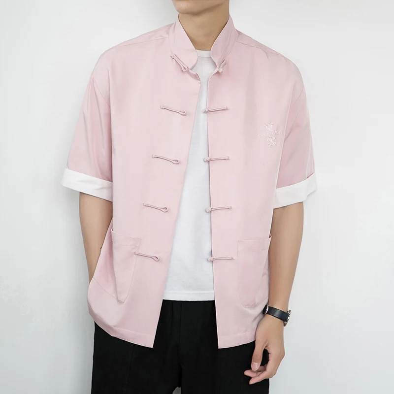 

Новый китайский Sle Ice Silk irt Мужской летний ор Све Тонкий свободный приваленный Hanfu f Sve irt Подставка на пуговицах D...