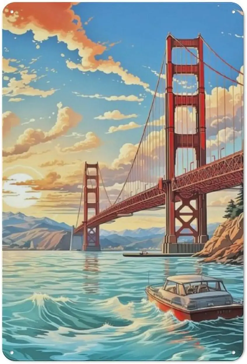 Panneau métallique vintage Golden Gate Bridge, décoration murale pour café, bar, maison, bureau, cadeau, 30x20cm, style-9-aluminium