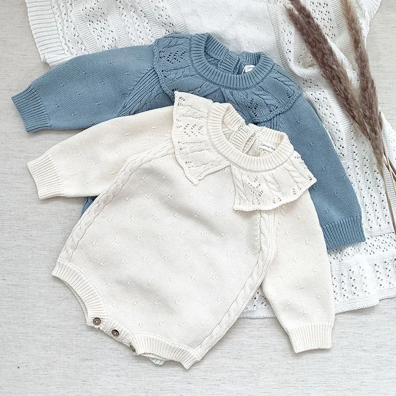 Cute Newborn Autumn Baby Girls Long Sleeve Pure Color Knit Rompers Children Jumpsuit Infant Kids Baby Girls Clothes Rompers