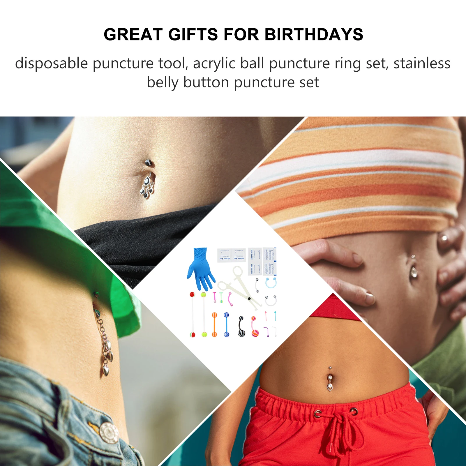 

1 Set Body Piercing Tools Kit Sterile Needles Light Weight Belly Ring Puncture Jewelry Piercing Supplies For Party Performance