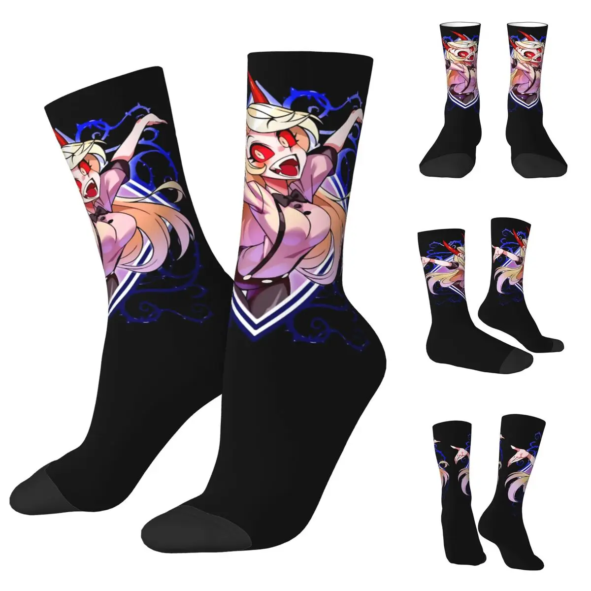 Stained Glass Alastor Hazbins Hotels Street Style Crazy Cycling 3D Print Unisex Socks