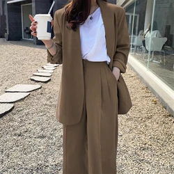 Wide Leg Suit Pants Set Elegant Women Business Suit Set Cardigan Jacket High Waist for Professional Lady Formal Coat Pants Set