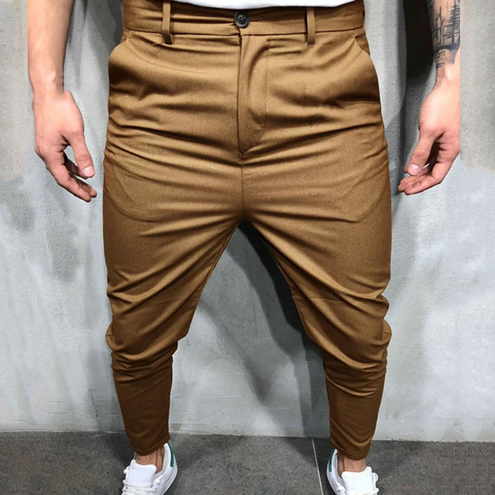 Winter Solid Color Men Pants Trousers Slim Man Pockets Casual Autumn Trousers for Daily Wear