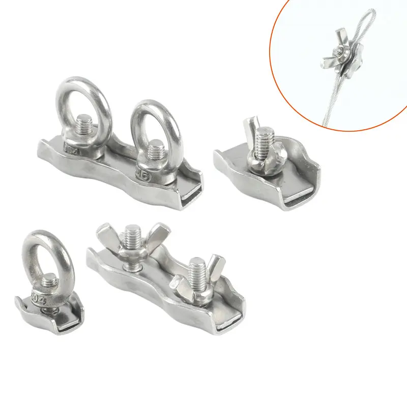 304 Stainless Steel Simplex Duplex Wire Rope Cable Clamp Clip Caliper Simple Grip with Buterfly Eye Bolt