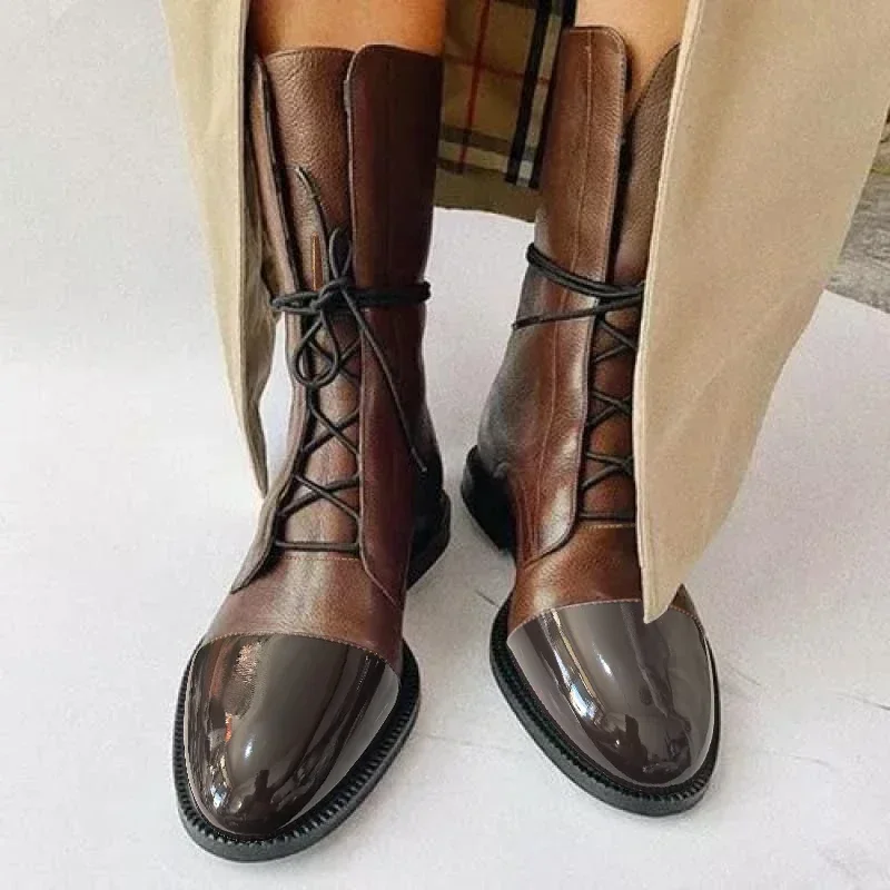 2026 Neue Damen-Herbststiefel in Übergröße im Britischen Stil, Wadenlang, Spitze, Schmal Geschnitten, Outdoor-Mode-Motorradstiefel – Detail 2