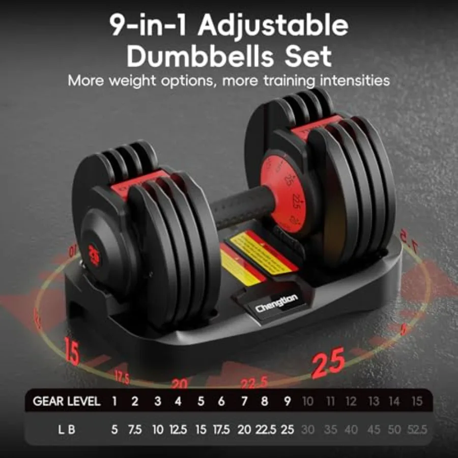 New Upgraded Adjustable Dumbbell Set of 2 52.5 lbs/25 lbs,15/9 Weights Dumbbell Set with Safe Locking System, Quick Adjustable