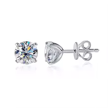 Moissanite Ear Studs GRA Certified 925 Sterling Silver 4Claw - White Gold
