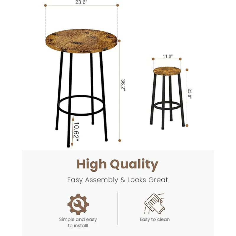 custom.3 Piece Pub Dining Set, Modern Wood Round bar Table and Stools