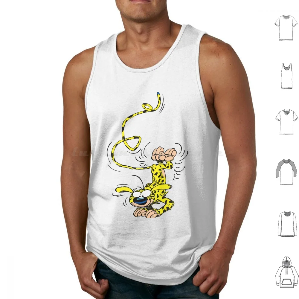 Marsupilami-camisetas sin mangas con estampado de algodón, personaje de cómic, amarillo, Andre, Spirou, Bélgica, Francia, Fantasio, revista para mascotas