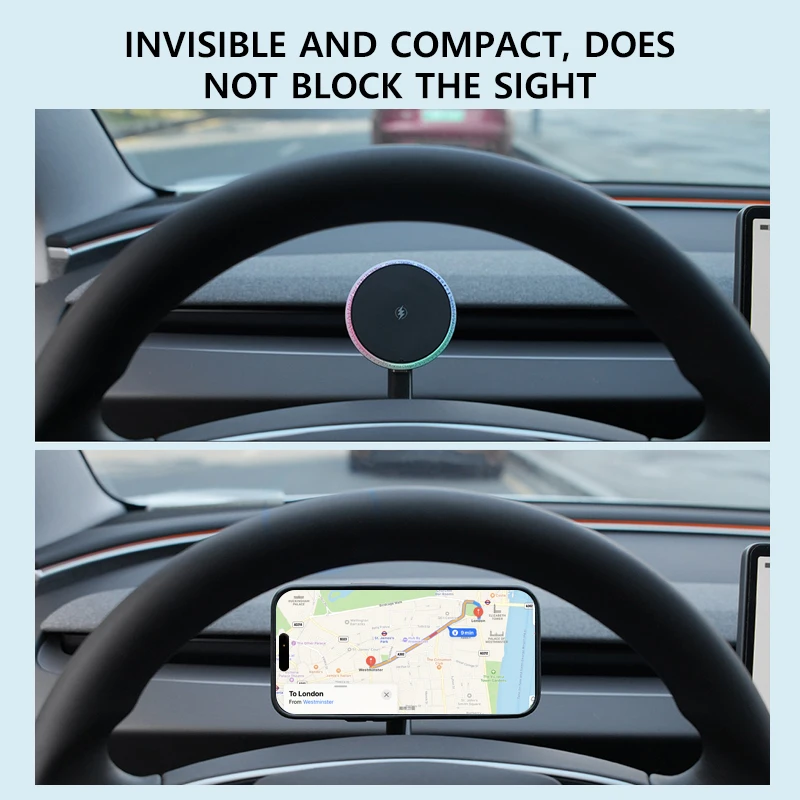 NovaAcc Magnetic Fast Charging Phone Holder For Tesla Model Y Model 3 Magnetic Wireless Car Charger 360° rotation Phone Mount - Image 2